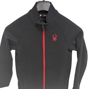 Spyder Core Sweater Jacket Youth Size Large Black Ribbed Knit Full Zip